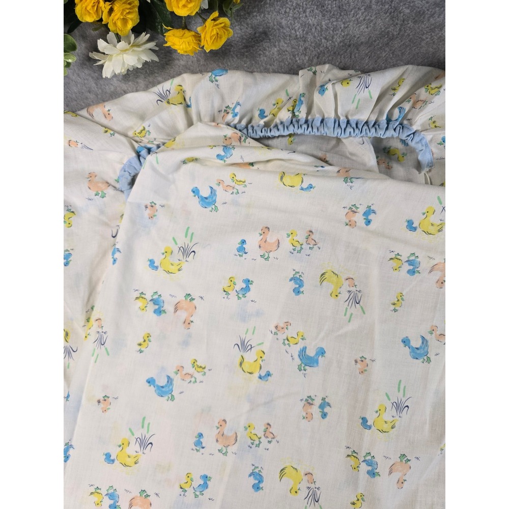 Vintage 70s Duckling Duck Fitted Crib Nursery Sheet Pastel 23x38 Cottagecore